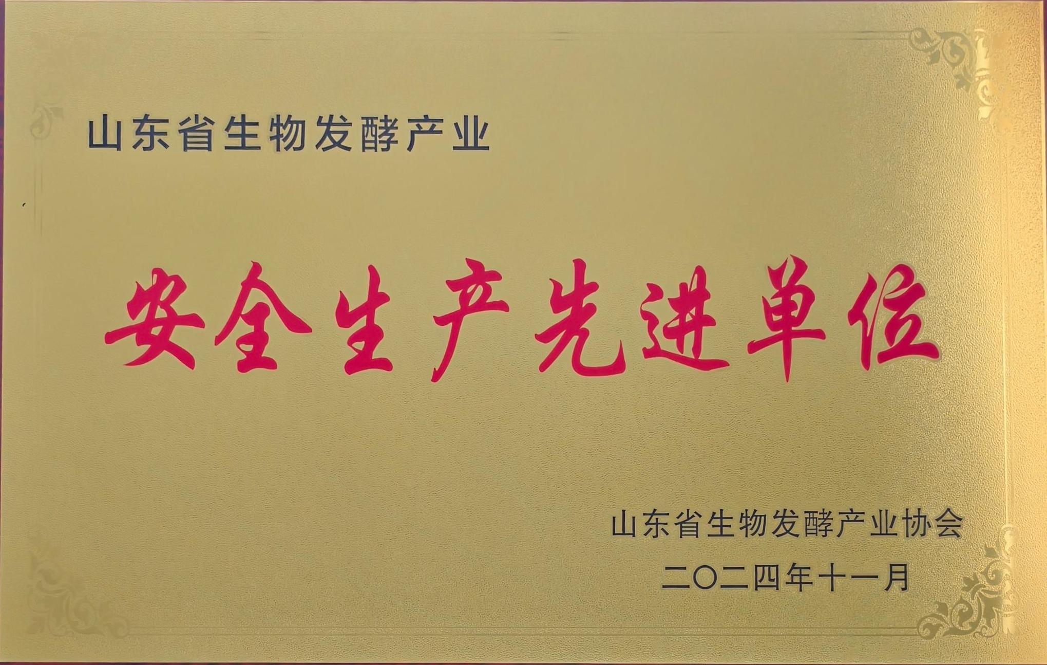 山東省生物發(fā)酵產(chǎn)業(yè)安全生產(chǎn)先進(jìn)單位